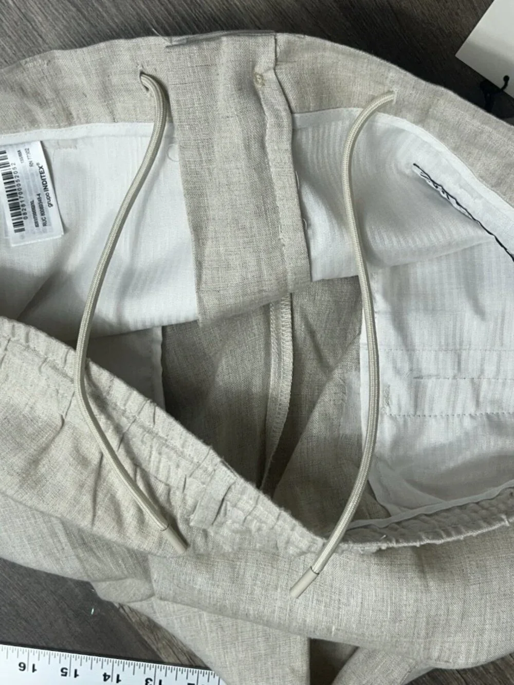 ZARA 100% Linen Ankle Pants Women's Sz XL Beige High Rise Beach Resort Vacation